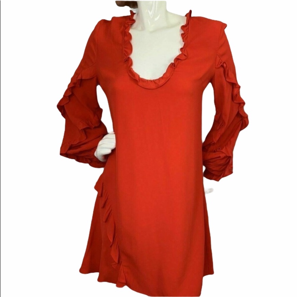 Alexis Dress Small Ruffle Shift Mini Red